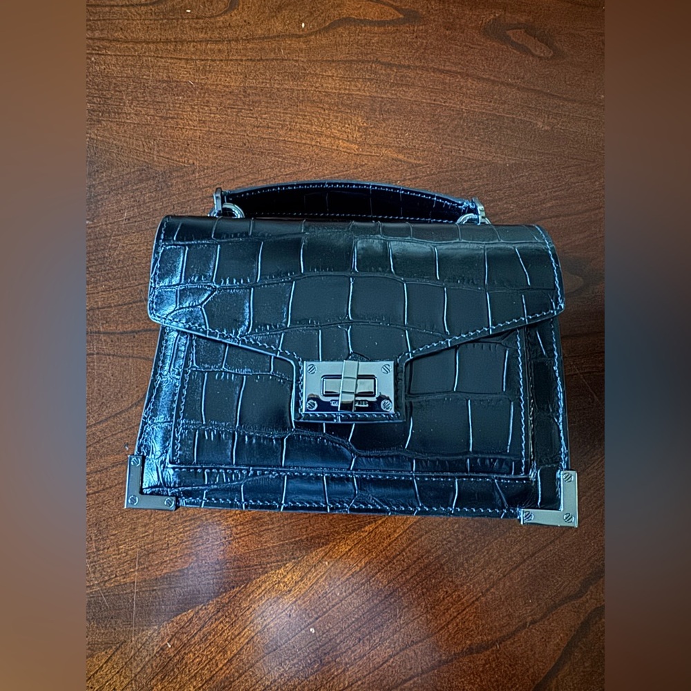 The Kooples Black Crocodile-Embossed Satchel - Picture 3 of 11